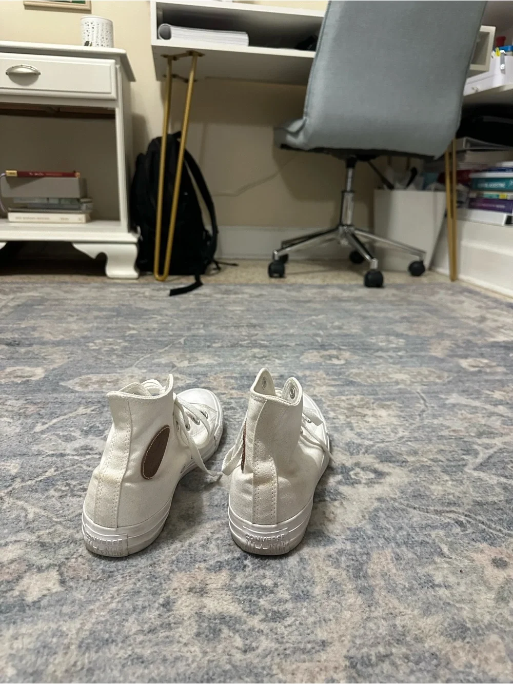 White High-Top Canvas Sneakers with Brown Patch